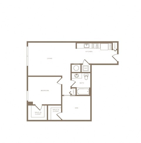 Floor plan for 1 bed, 1 bath, 958 sqft
